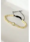 Gold Renk Zirkon Taşlı Çelik Bileklik