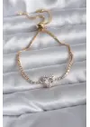 Gold Renk Zirkon Taşlı Charm Kadın Asansörlü Bileklik