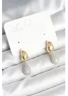 Gold Renk Zirkon Taşlı Damla Pirinç Kadın Küpe