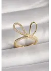 Altın Zirkon Taşlı Düğüm Model Çelik Yüzük
