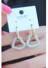 Gold Renk Zirkon Taşlı Halka Kalp Model Pirinç Kadın Küpe