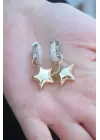 Gold Renk Zirkon Taşlı Halka Yıldız Figür Pirinç Kadın Küpe
