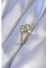 Altın Zirkon Taşlı Kalp Model  Charm Çelik Yüzük