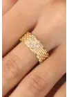 Gold Renk Zirkon Taşlı Kalpli Kadın Yüzük