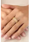 Gold Renk Zirkon Taşlı Kalpli Kadın Yüzük