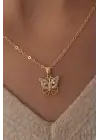 Gold Renk Zirkon Taşlı Kelebek Figür Kadın Kolye