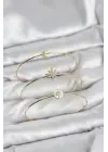 Gold Renk Zirkon Taşlı Kutup Yıldızı Model 3lü Kadın Bileklik Kombini