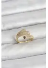 Gold Renk Zirkon Taşlı Pirinç Kadın Yüzük