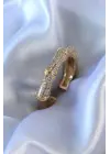 Gold Renk Zirkon Taşlı Pirinç Kadın Yüzük