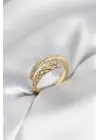 Gold Renk Zirkon Taşlı Sarmal Kadın Yüzük
