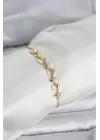 Gold Renk Zirkon Taşlı Sıralı Damla Model Asansörlü Kadın Bileklik