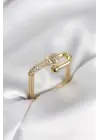 Gold Renk Zirkon Taşlı Tifani Model Kare Kadın Yüzük