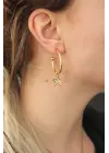 Gold Renk Zirkon Taşlı Yıldız Figürlü Halka Küpe