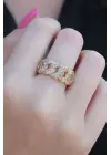 Gold Renk Zirkon Taşlı Zincir Model Kadın Yüzük