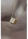 Gold Renkli Küp Model Zirkon Taşlı T Harfli Kolye