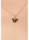 Altın Siyah  Kelebek Figür  Çelik Kolye