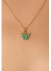 Altın Yeşil  Kelebek Figür  Çelik Kolye