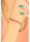 Gold Zincirli Pembe İpli Bayan Bileklik