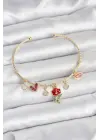 Gül Charmlı Gold Renk Pirinç Kadın Bileklik