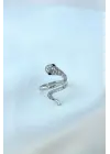 Gümüş Metal Ayarlamalı Taşlı Yılan Model Yüzük