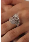 Gümüş Renk 3D Yonca Model Zirkon Taşlı Kadın Yüzük