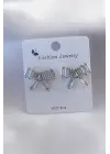 Gümüş Renk Kurdele Model Zirkon Taşlı Kadın küpe