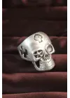 Gümüş Renk Kuru Kafa Figürlü Ayarlamalı Erkek Yüzük