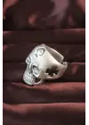Gümüş Renk Kuru Kafa Figürlü Ayarlamalı Erkek Yüzük