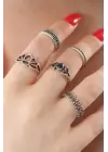 Gümüş Lotus Model Siyah Kristal Taş Detay Bayan Yüzük Kombin