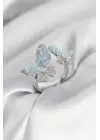 Gümüş Renk Mavi Kelebek Model Zirkon Taşlı Kadın Yüzük