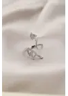 Gümüş Renk Metal Ok Tasarımlı Zirkon Taşlı Kadın Yüzük