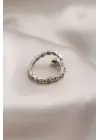 Gümüş Metal Yılan Tasarımlı Taşlı Çelik Yüzük