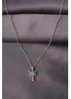 Gümüş Renk Metal Zirkon Taş Palmiye Ağaç Tasarımlı Kadın Kolye