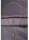 Gümüş Renk Metal Zirkon Taş Palmiye Ağaç Tasarımlı Kadın Kolye
