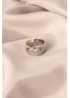 Gümüş Renk Metal Zirkon Taşlı Ayarlanabilir Kadın Yüzük