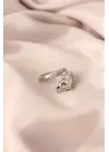 Gümüş Renk Metal Zirkon Taşlı Kaplan Model Ayarlanabilir Kadın Yüzük