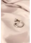 Gümüş Renk Metal Zirkon Taşlı Kaplan Model Ayarlanabilir Kadın Yüzük
