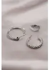 Gümüş Renk Metal Zirkon Taşlı Yılan Model Kadın Küpe Seti