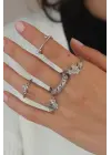 Gümüş Renk Motif İşleme Çoklu Yıldız Figür Kadın Yüzük Kombini