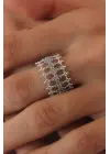 Gümüş Renk Motif Model Zirkon Taşlı Kadın Yüzük