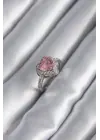 Gümüş Pembe Zirkon Taşlı Charm Kalp Model Çelik Yüzük