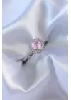 Gümüş Pembe Zirkon Taşlı Kalp Charm Model  Çelik Yüzük