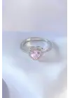 Gümüş Pembe Zirkon Taşlı Kalp Charm Model  Çelik Yüzük