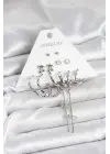 Gümüş Renk Pirinç 6lı Kadın Küpe Seti Kiraz Topçuk