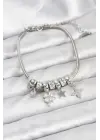 Gümüş Renk Çelik Yonca Charmlı Kadın Bileklik