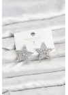 Gümüş Renk Pirinç Zirkon Taşlı Yıldız Model Kadın Küpe
