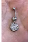 Gümüş Renk Taşlı Çiçek Sallantılı Cerrahi Çelik Göbek Piercing (Belly)