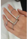 Gümüş Renk Sarmal Model Kadın Yüzük Kombini