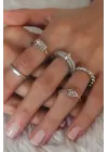 Gümüş Renk Sarmal Model Kadın Yüzük Kombini