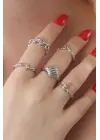 Gümüş Renk Sarmal Model Zirkon Taşlı Bayan Yüzük Kombin